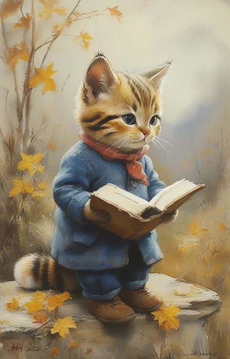 masterpiece,best quality,<lora:tbh131-sdxl:0.8>,cute cat,painting,style of E. H. Shepard,