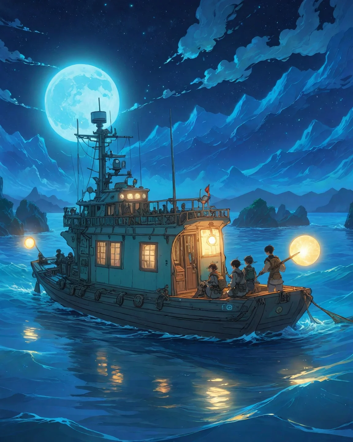 ethereal fantasy concept art of anime artwork moonlit smuggling operations using submersible longboats to move stolen navy signal flags past patrol ship searchlights, Art painting by Karla Ortiz and Audrey Kawasaki , ,
<lora:Wild_Anime_2025:0.3>,
<lora:extremely_detailed:0.7> extremely detailed ,
<lora:add-detail-xl:0.7>,
<lora:ppw_v7_animv4_1_r2:0.15>,
<lora:Vivid Midjourney mimic - XL SDXL v2.0:0.5> . anime style, key visual, vibrant, studio anime, highly detailed . magnificent, celestial, ethereal, painterly, epic, majestic, magical, fantasy art, cover art, dreamy