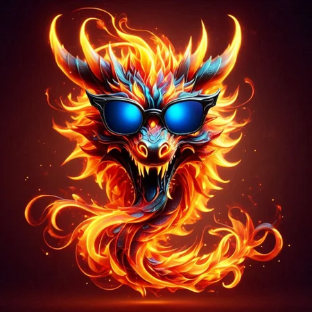 stylized dragon head wind sunglasses, glowing, neon, logo for a game, fire elemental swirling magic, light background, ElementsMix,(Fire:0.5)