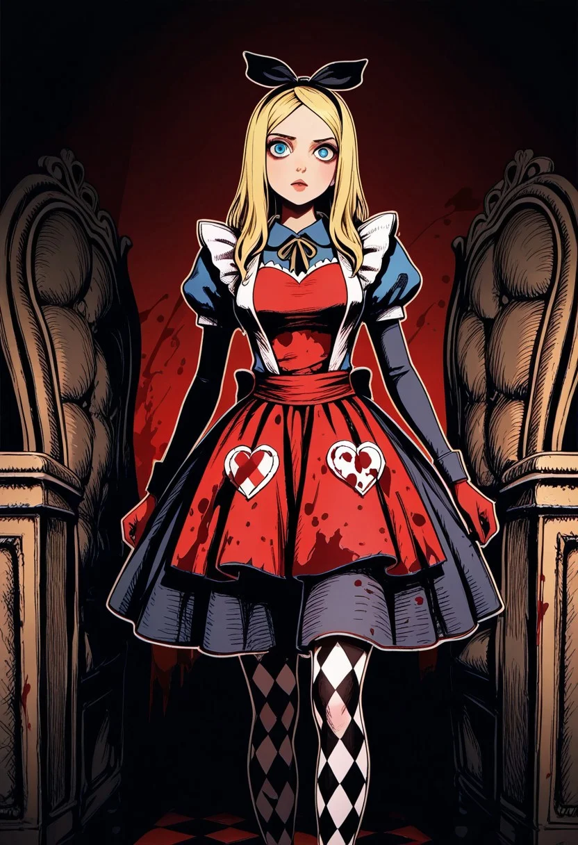 MASTERPIECE, AMAZING QUALITY, PAPER CUTOUT, 1GIRL, ALICE IN WONDERLAND, 1DARK, BLOODY DRESS,