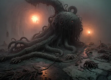 monster, tentacle legs, horror, creepy, gloomy, fog, mist, destroyed, ruined, scifi,  <lora:YhnrFractalXL:0.29> <lora:sss:0.8> <lora:another-bored-monsters:0.35> fx-monsters  <lora:Melting_world:0.28> <lora:gloomyXL:0.69> gloomy, yinan <lora:xl_more_art-full_v1:0.38>