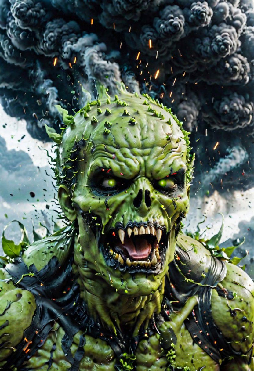 According to the rules, in such cases, it was supposed to become a black impenetrable cloud, fill the entire space with itself, catch up with green DEVIL SPAWN horror and look at him with an ominous luminous look from nowhere and from everywhere, which Bomchi immediately did.  Feeling of fear, feeling of horror,rich colors, ultra clear image, more realistic, high resolution photos, 8K HD wallpapershigh quality, intricate details,  ultra detailed, ,depth of field, 8k resolution trending on Artstation Unreal Engine 5, Epic,detailed background, <lora:xl_more_art-full_v1:1.2>  <lora:JuggerCineXL2:0.8> , Cinematic,  <lora:EnvyActionShotXL01:0.8> action shot