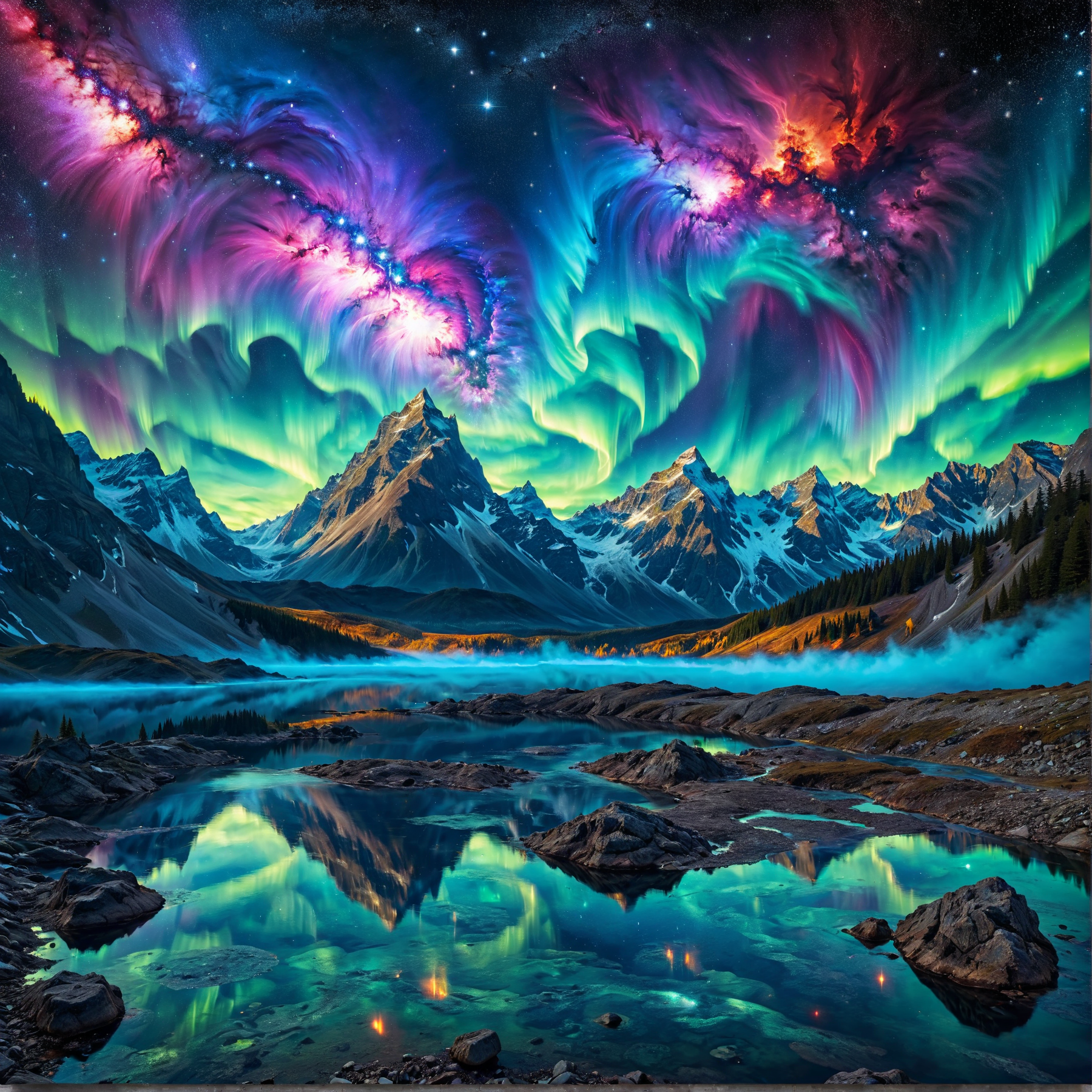 space with stars, masterpiece, supernovae, nebula,aurora,supernova,mountains