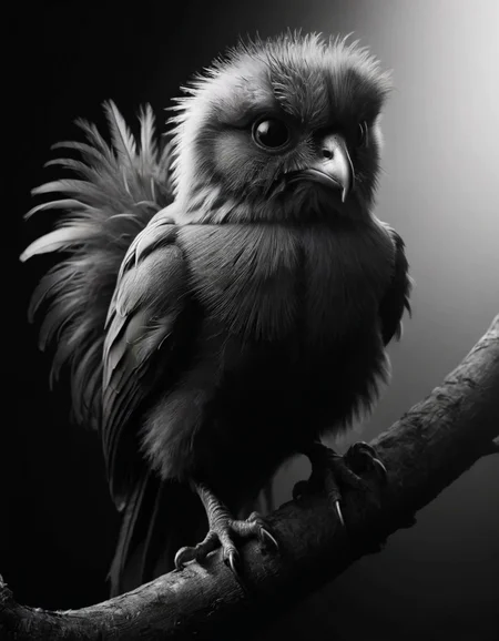 Creature,biomimetic,serene,life form,elusive ,feathered appendages,tufted-tailed,fuzzy <lora:ral-chrosc-bw:1> ral-chrosc-bw