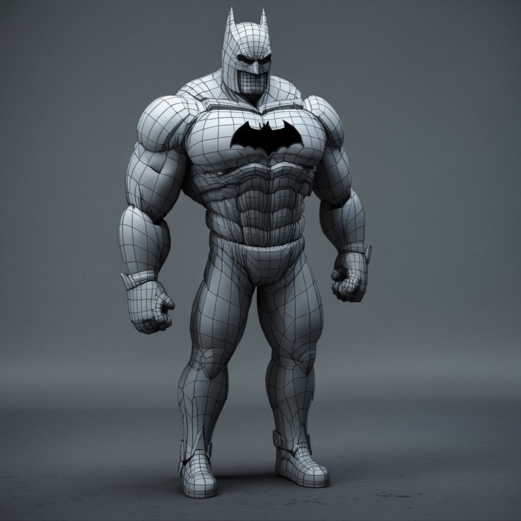 <lora:3dpolygonStyle:1>,3dm,monochrome,grey  grid color matching,Create a 3D animation style image of a batman