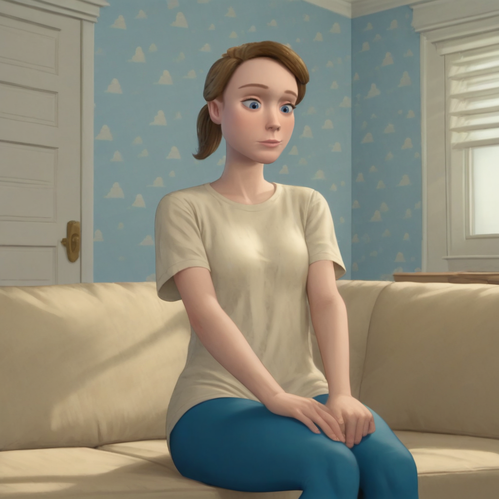 score_9_up, score_8_up, BREAK, MsDavis, 1girl, solo, brown hair, ponytail, blue eyes, shirt, blue leggings, depth of field, <lora:MsDavis_PXL_Leaf1:1>,  indoors, living room, sitting on couch,