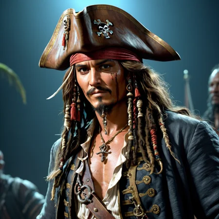 (Cursed pirates of the caribbean:1.44), misc, NijiEX style, Hy Ceramic uppercut action dynamic contrast material, style by Dave LaChapara and Greg Hildebrandt with amazing neon metallic bilge accents ð¸, 8k octane masterpiece, full body shot, attractive body, rendered in unreal engine 5, ultra detailed, post-processing: very elegant, galactic theme colors with mystery inlay and border <lora:add-detail-xl:1>
