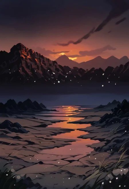 ZPDXL3, score_9, score_8_up, score_7_up, masterpiece:1.2), (4k, high quality, best quality:1.2), highly detailed, (realistic comic style:1.2), background, (landscape shot), long shot, zoomed out shot, abandoned, a sprawling expanse of rocky land, patches of bare dirt, sparse vegetation, ocean shore, clear skies, wildlands, (dragon flying in the sky:1.3), firebreath, (volcano in the background:1.4), winter, snowfall, windstorm