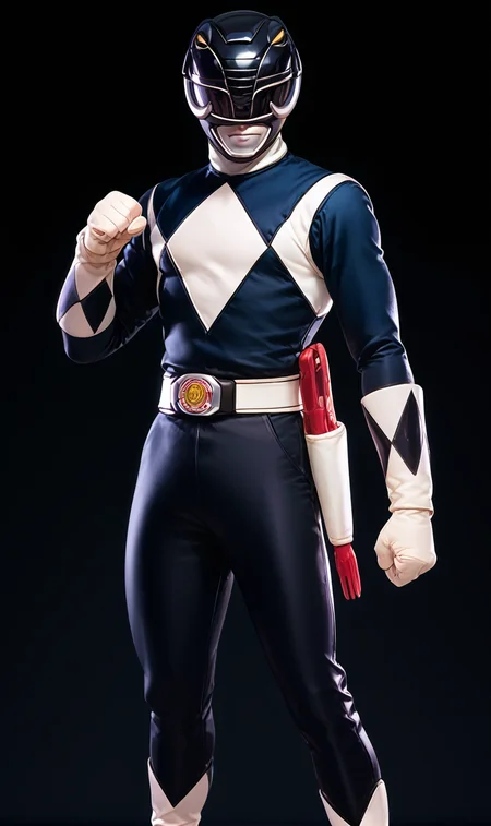 (score_9:0.9),score_8_up,score_7_up,anime style,rating_safe,(zPDXL),<lora:Black Ranger ponyXL v3.5:0.86>,black ranger,1boy,male focus,solo,clenched hands,black background,foot out of frame,