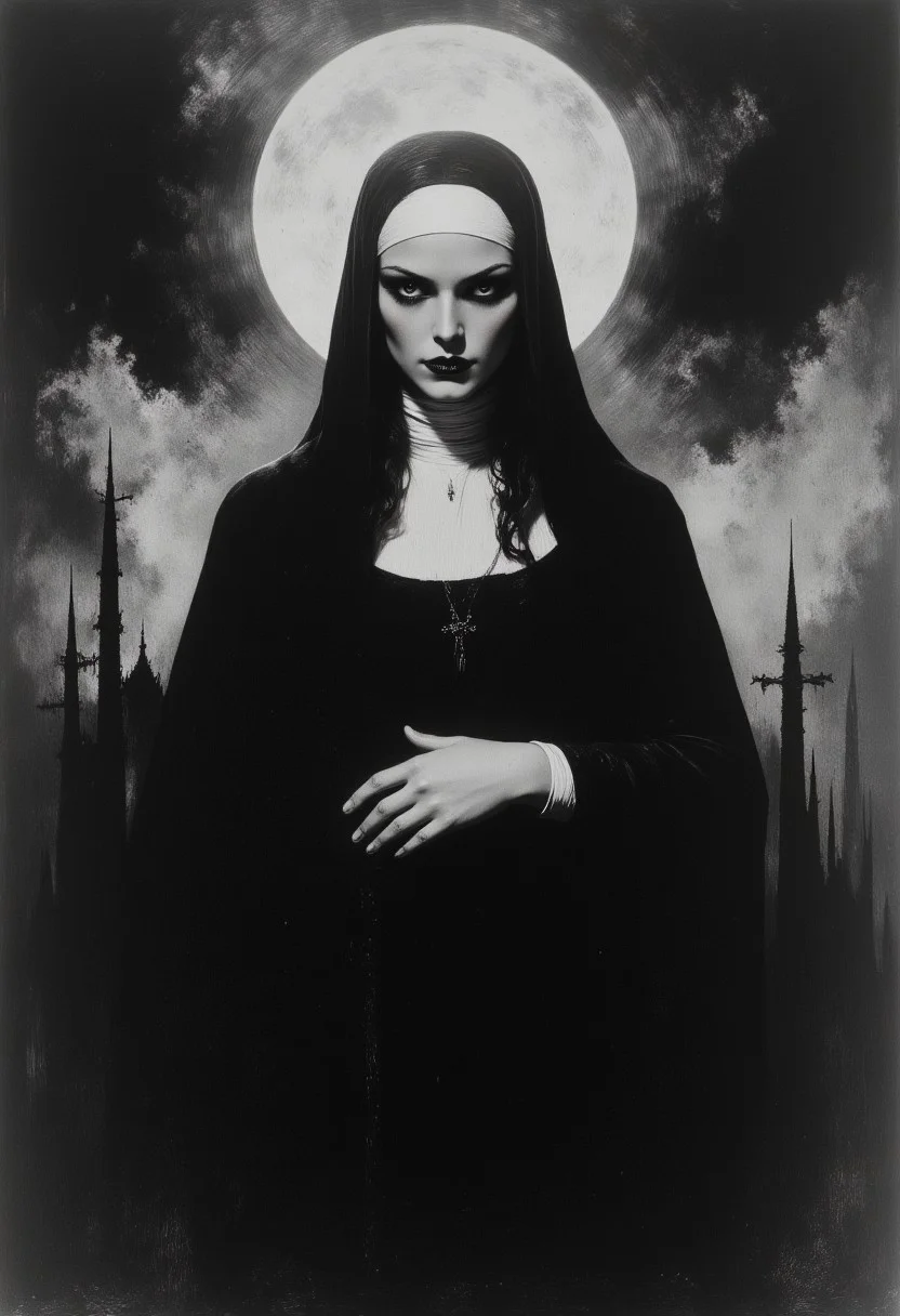 Black and white image, scary religious mystique, fascinating, mythp0rt, ArsMovieStill, 20s Silent Movie Still