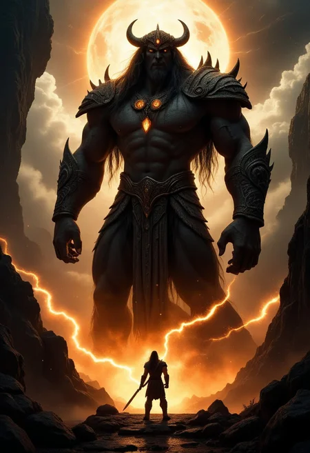 A breathtaking, ultra-detailed depiction of the Nephilim, the legendary giants of the ancient world. Towering over mortals, their colossal, battle-scarred bodies exude both divine power and an eerie, otherworldly presence. Their skin, etched with mystic runes, glows faintly under the stormy heavens, hinting at their celestial origins.
One Nephilim stands at the forefront, his piercing, luminous eyes reflecting both wisdom and sorrow. His face is a fusion of angelic beauty and brutal strength, framed by long, wild hair. Muscles like carved stone, veins like rivers of molten gold, he grips an ornate, oversized weapon—a relic from a forgotten age.
The ruined landscape around them tells of a world shaped by their battles. Scattered ruins, shattered monoliths, and the remnants of long-lost civilizations lay beneath their feet. The air is thick with tension, as if the very ground trembles beneath their presence.
In the distance, a celestial glow pierces through the dark clouds—a divine force watching. Are the Nephilim fallen warriors, tragic exiles, or vengeful demigods? The mystery lingers in their haunting, godlike gaze.
Epic cinematic lighting, hyper-realistic textures, dark fantasy, ancient mythology, towering giants, ethereal atmosphere, divine vs. mortal, ultra-detailed environment. aidmamj6.1
