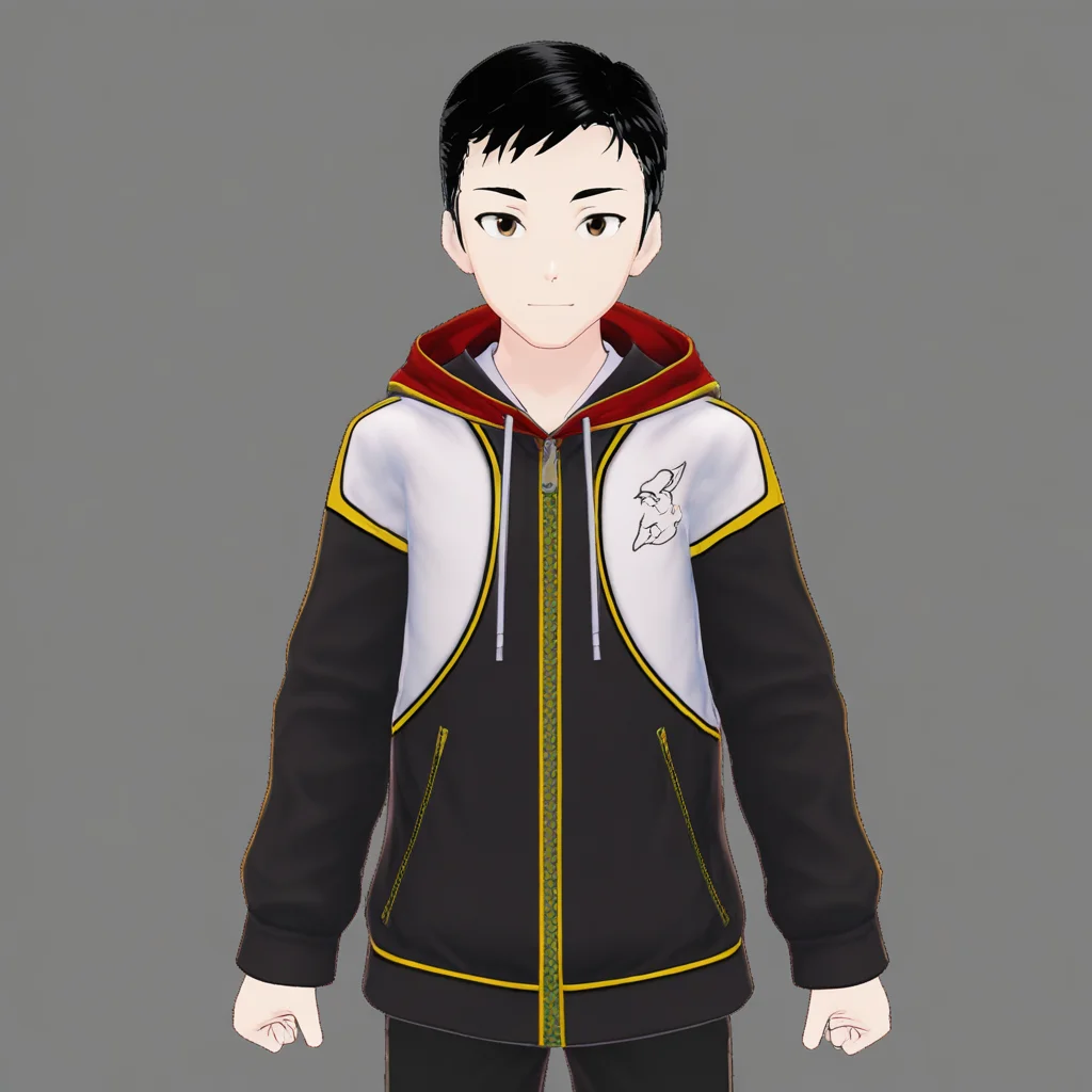 harmard, black hair, short hair, brown eyes, 1boy, solo, solo focus, jacket, black pants
