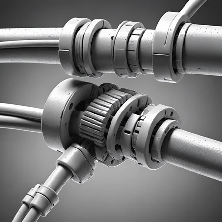 shiny, spot color, mechanical arms, cable, greyscale, gradient, gradient background, food focus, wheel, wire, tube, industrial pipe