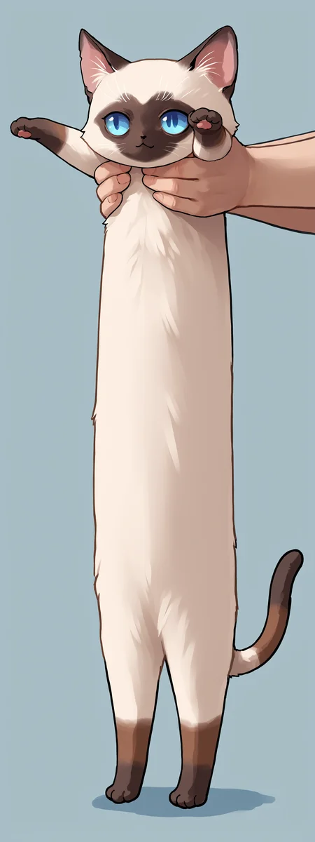 score_9, score_8_up, score_7_up, score_6_up, BREAK source_anime, IncrsXLLCM, full body, <lora:LongCatMeme_XLPD:1>, chibi, siamese cat, no humans, blue eyes,