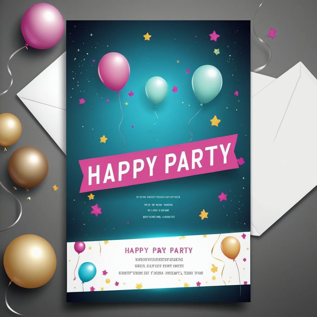 scifi style invitation card with text:"happy party" <lora:text:.8>