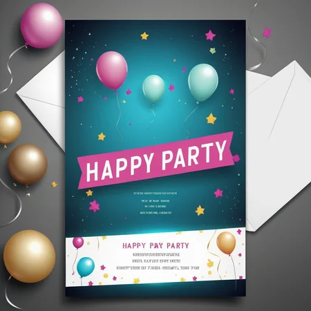 scifi style invitation card with text:"happy party" <lora:text:.8>