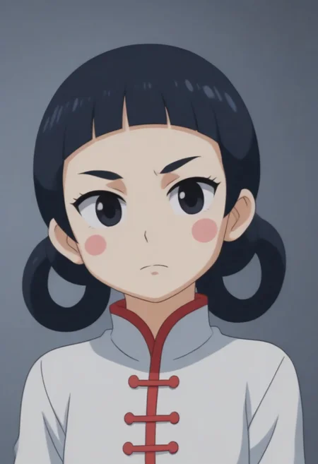 source_anime, anime screencap, source_anime, auratheguillotine, anime screencap, masterpiece, source_anime, shiny skin,,,,,,,,,<lora:jasmineMedi_illustriousXL_v01:1> jasmindef, black hair, blunt bangs, short hair, black eyes, blush stickers, hair rings, sidelocks, small brows, chinese clothes, white dress,