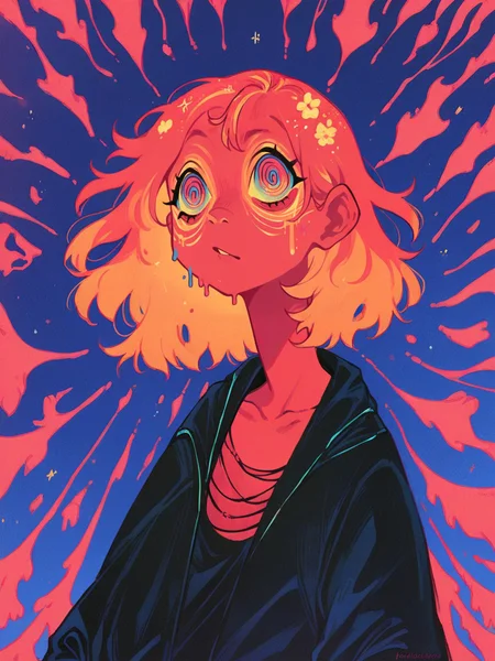 score_9, score_8_up, score_7_up, score_6_up, score_5_up, score_4_up, <lora:f3nn3rXLP:0.9> f3nn3r, 1girl, colourful, pink, blue, black, red, trippy