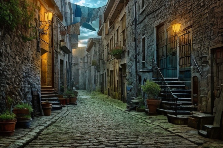 RAW photo, masterpiece, subsurface scattering, heavy shadow, high quality, intricate, high detail, professional photography, HDR, High Dynamic Range, realistic, ultra realistic, photorealistic, high resolution, film photography, ambient lighting, atmospheric effects, <lora:detail_slider_v4>, OverallDetail,   <lora:DarkAlley>, alley, architecture, building, darkalley, lamppost, night, night sky, no humans, outdoors, pavement, potted plant, road, scenery, sky, stairs, street