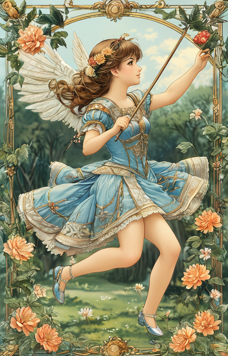 masterpiece,best quality,<lora:tbh132-sdxl:0.8>,idolmaster cinderella girls,illustration,style of Walter Crane,