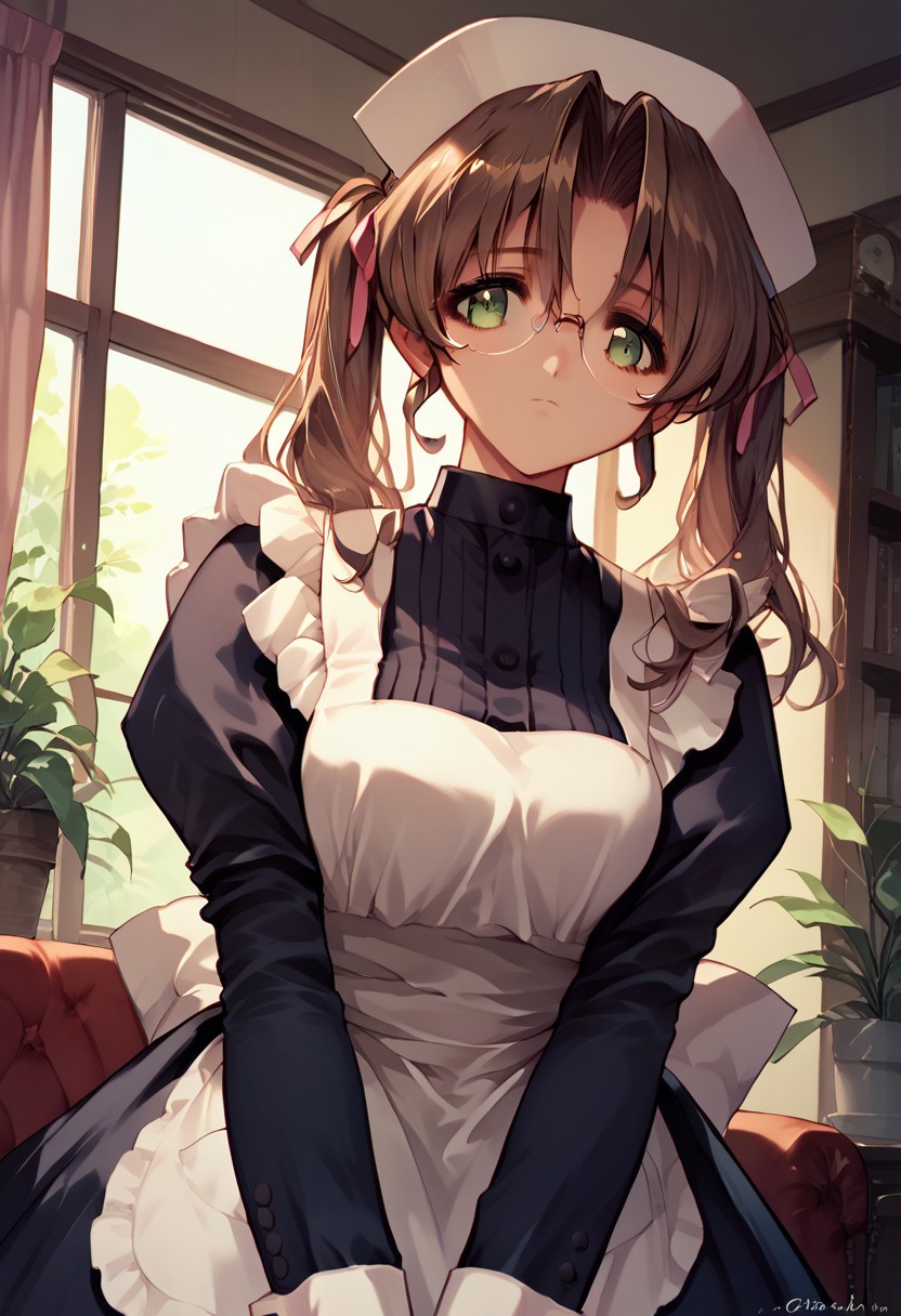 score_9, score_8_up, score_7_up, source_anime, HARUKAWA TOMOMI (MOONLIGHT LADY), HARUKAWA TOMOMI MAID OUTFIT