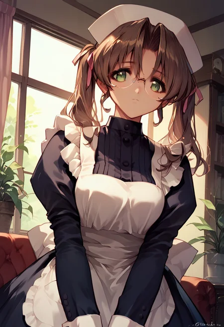 score_9, score_8_up, score_7_up, source_anime, HARUKAWA TOMOMI (MOONLIGHT LADY), HARUKAWA TOMOMI MAID OUTFIT