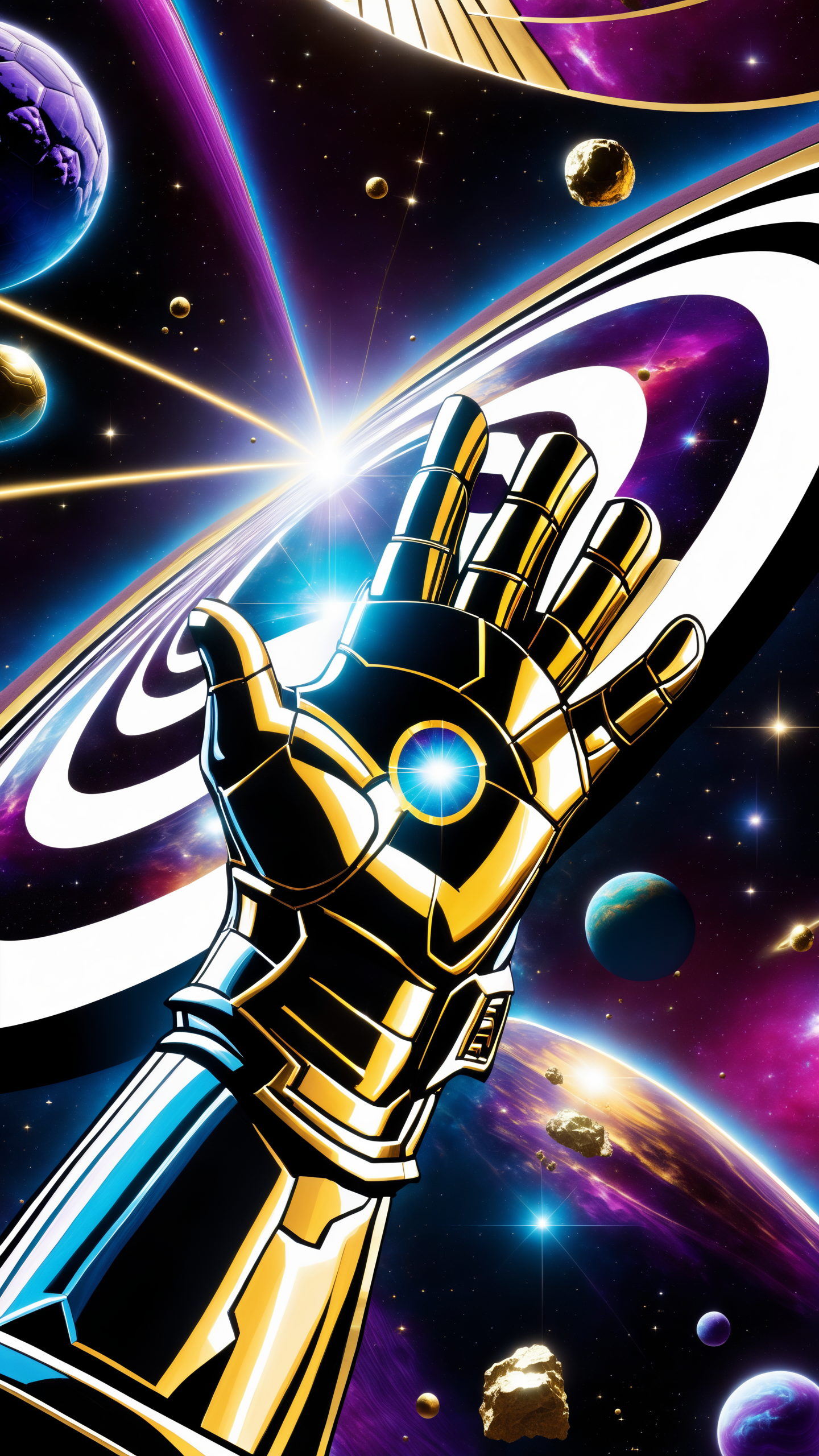 thanos, bald, distant planet, infinity gauntlet, 8k wallpaper, highly detailed, (style of Richard Corben:1.5), hologram floating in space, a vibrant digital illustration,  <lora:xl_yamer_style-1.0:1>, dribbble, quantum wavetracing, black background, behance hd
