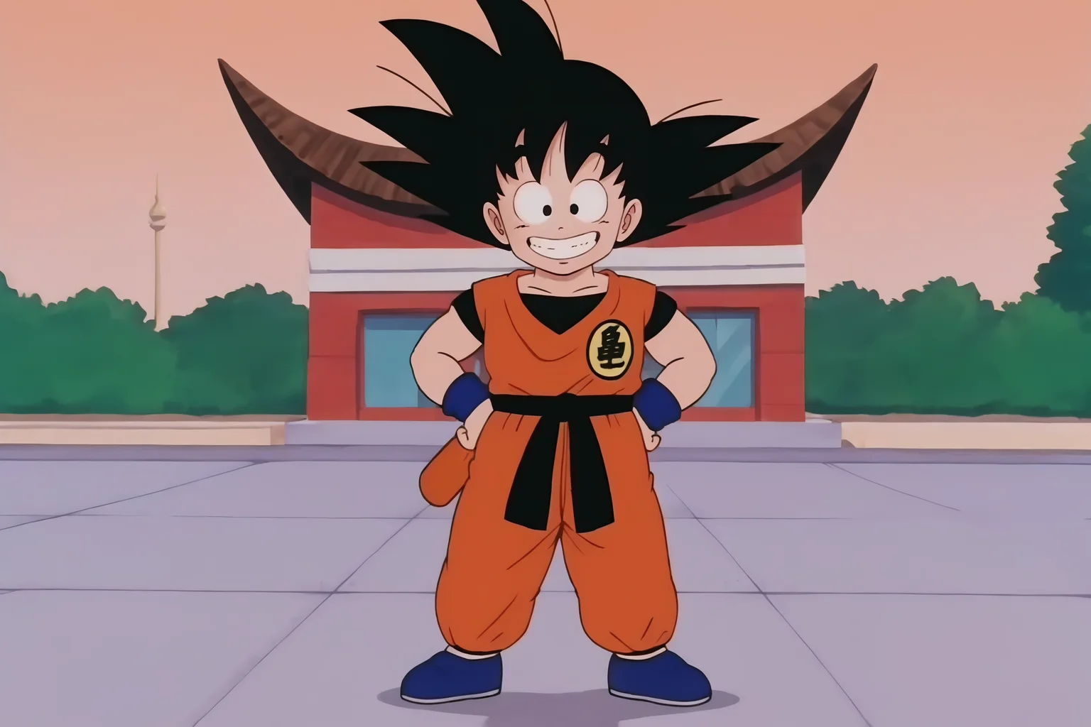 source_anime, score_9, score_8_up, score_7_up, anime screencap,8k, absurd res,
son goku, male child, solo, looking at viewer, smile, skyline, black hair, 1boy, city, standing, full body, male focus, boots, grin, black eyes, hand on hip, happy, spiked hair, wristband, hands on hips, blue footwear, dougi, blue sash, blue wristband, clothes writing, blue undershirt, short sleeves, orange pants, orange topwear, print topwear, raised eyebrows, teeth, symbol
<lora:gokudb_pony_v3:0.8>