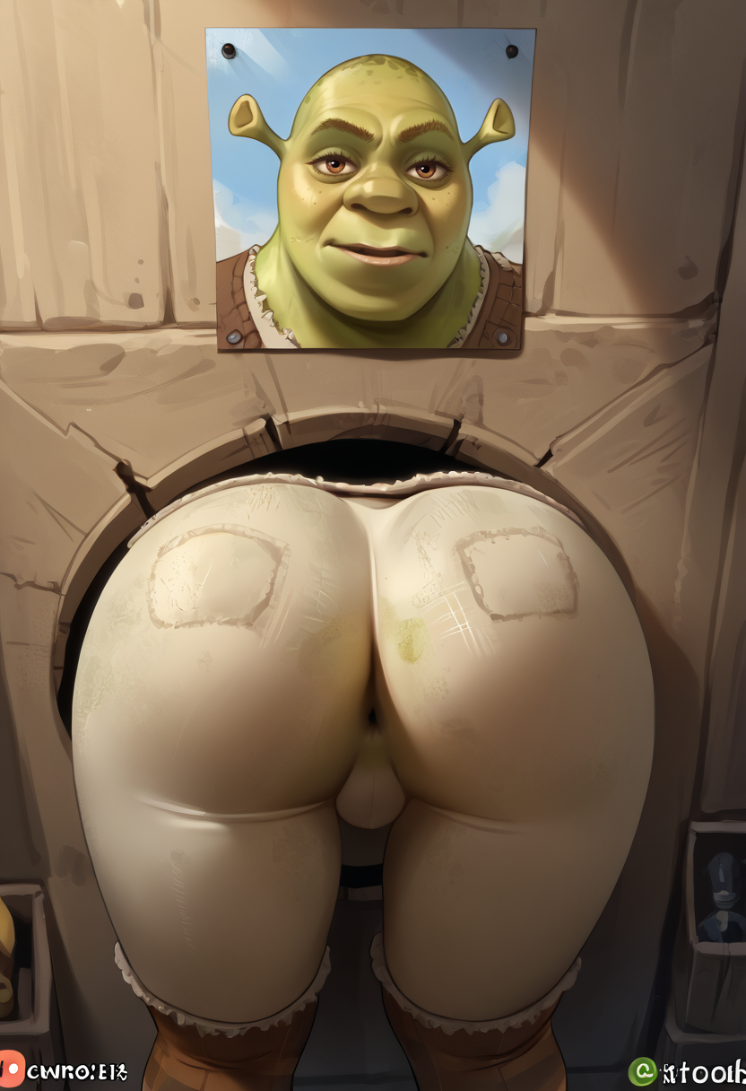 score_9, score_7_up, glory wall, through wall, photo,  stuck, ass, 1boy, shrek, green skin    <lora:Glory wall:1>  <lora:Shrek_XLPD:1>
