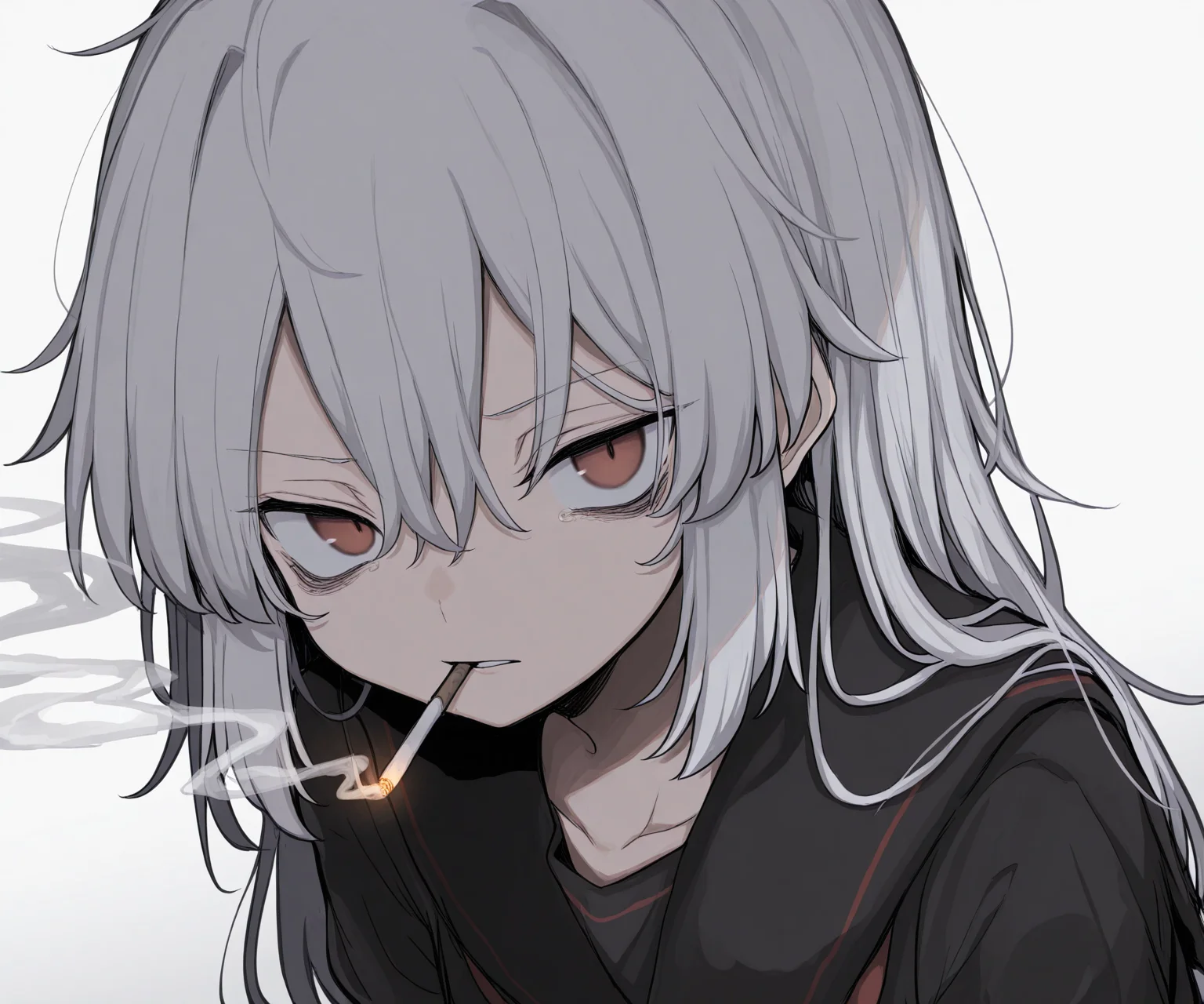 masterpiece, best quality, amazing quality, 1girl, solo, looking at viewer, smoking, <lora:Uwata_h ILXL:1> Uwata_h, touhou