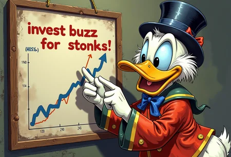 realistic, Scrooge McDuck pointing at graph showing going up, text that says "invest buzz for stonks!" <lora:03ad2c7f-95b7-4865-a182-5d836919cabe.TA_trained:0.5> <lora:aidmaPsychadelicChaosWorld-FLUX-v0.1:0.7>