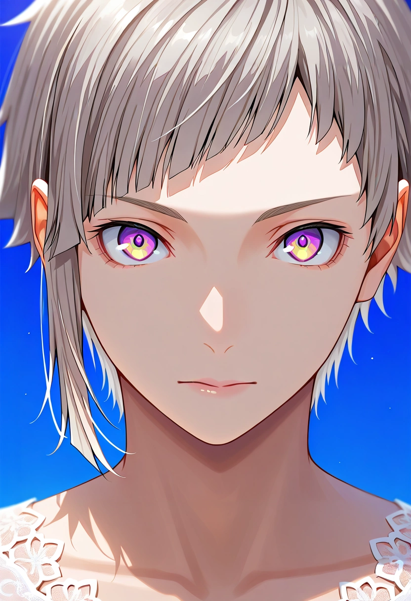 masterpiece, best quality, intricate details, (realistic:0.6),, 1boy, solo, male focus, <lora:atsushi_nakajima_ilxl:0.98>, atsushi_nakajima, grey hair, yellow eyes, multicolored eyes, purple eyes, short hair, , ,