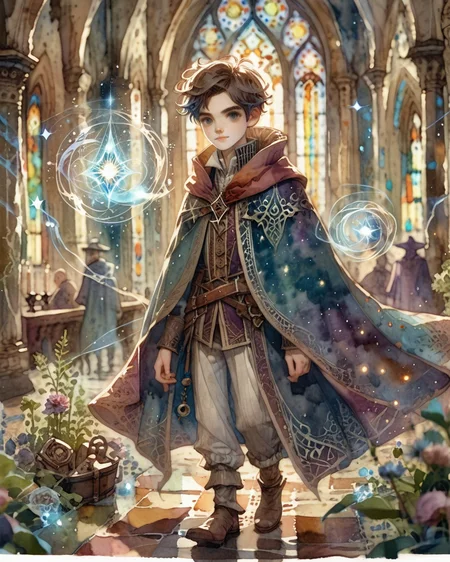 score_9, score_8_up, score_7_up, intricate details, rating_safe,
<lora:SoftWatercolors:1>, SoftWaterColor, 1boy(,
human,wizard, 
full body, looking at the viewer, solo, friendly expression), detailed background, depth of field, subsurface scattering, 
<lora:ral-chrosc-clr:0.3>, ral-chrosc-clr,
<lora:xl_more_art-full_v1:0.3>,
<lora:add-detail-xl:0.3>
