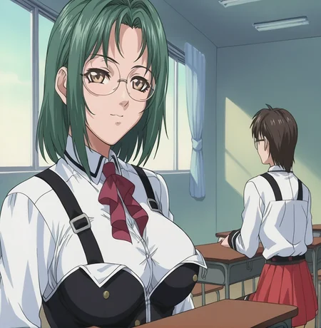 score_9, score_8_up,   pretty girl .     source_anime  <lora:3ible_3lack:0.9> Bibl3  .  in classroom      . wearing school uniform , skirt   good eyes.  detailed .     .   large breast     .   . green hair , glasses