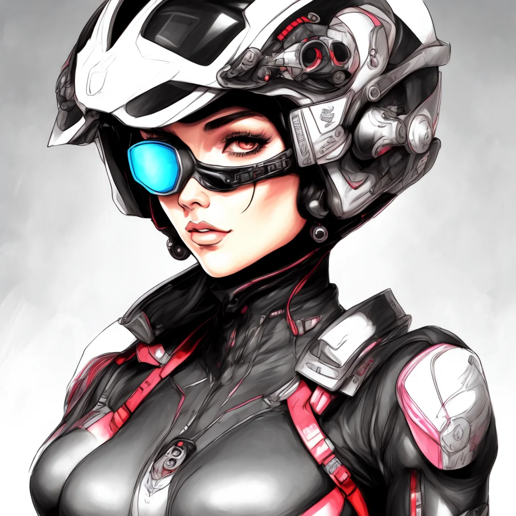 (BionicBikerGirl style:1) a drawing of a woman wearing a helmet and goggles <lora:BionicBikerGirl:1>