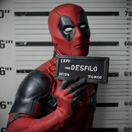 score_9, score_8_up, score_7_up, score_6_up, masterpiece, best quality, amazing quality, best aesthetic, absurdres, intricate details, official style, male focus
ken mugshot, holding, nameplate, holding sign, letterboxed, looking at viewer, upper body, mugshot, english text, 1boy, male focus, solo, ((deadpool, bodysuit, mask, ))