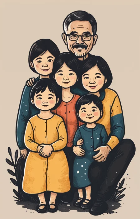 masterpiece,best quality,<lora:tbh10-sdxl:0.9>,illustration, portrait of family