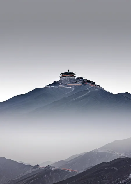 <lora:äºå°å±±:1>,Mount Wutai, no humans, grey background, gradient background, gradient, scenery, simple background, masterpiece, best quality,