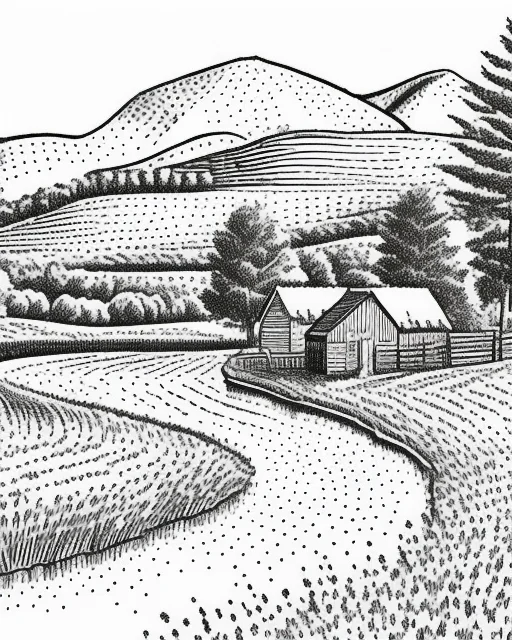an idyllic landscape in hedcut style <lora:GazHedcut:1>