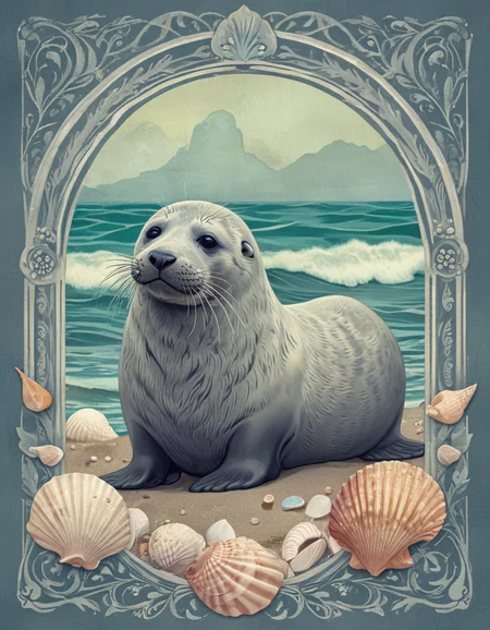 gray seal by the shore with seashells novuschroma15 art nouveau style <lora:novuschroma15 style_colorfx:1> <lora:sdxl_lightning_8step_lora:1>