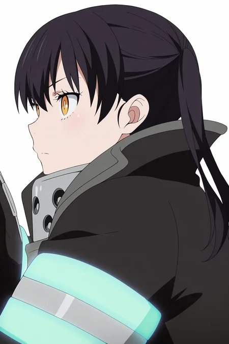 anime screencap, anime coloring, detailed face, masterpiece, best quality, very aesthetic, absurdres, official style, amazing quality, ultra detailed, highres, amazing quality, scenery, beautiful detailed hair, beautiful detailed eyes,
<lora:StS-Illustrious-Detail-Slider-v1.0:4>
<lora:Tamaki_Kotatsu_Fire_Force_-_Illustrious_V2:1>
Tamaki fire force uniform, Tamaki Kotatsu (character), 1girl, solo, long hair, long twintails, coat, simple background, black hair, closed mouth, upper body, black coat, yellow eyes, orange eyes, from side, neon trim, white background, gloves, long sleeves, girl fully in shot