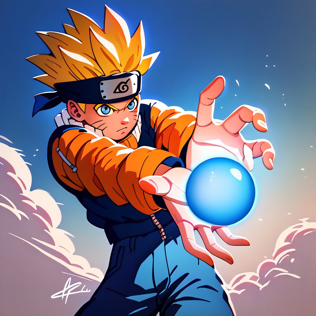 score_9, score_8_up, score_7_up 
   , masterpiece, beautiful,1 male, upper view, blonde,Kamehameha-Trow,outstrecthed arms, claw gesture, elenamics, black hair, brown eyes,gren shirt, jeans, pov, uzumaki naruto, 1boy, blonde hair, spiked hair, blue eyes, whisker markings, facial mark, forehead protector, orange jumpsuit, blue sky,holding a glowing orb,