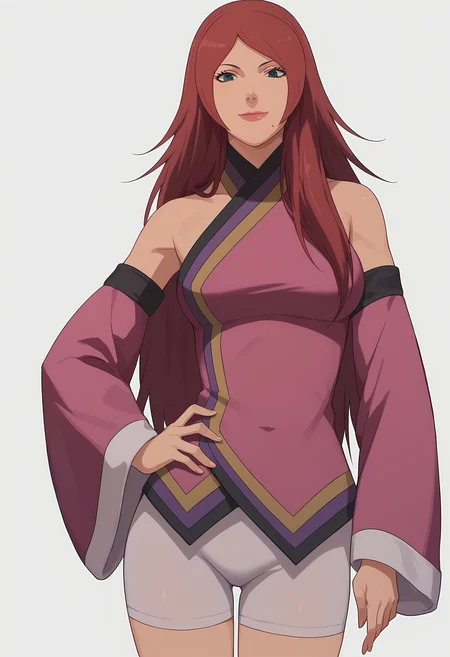 score_9, score_8_up, score_7_up,
fuka, 1girl, solo, looking at viewer, detached sleeves, bare shoulders, pink japanese clothes, breasts, bike shorts, lipstick, breasts,mole under mouth,
hand on hip,
smile, closed mouth,
simple background, white background,
<lora:Naruto_Fuka_v2_PXL-000017:1>