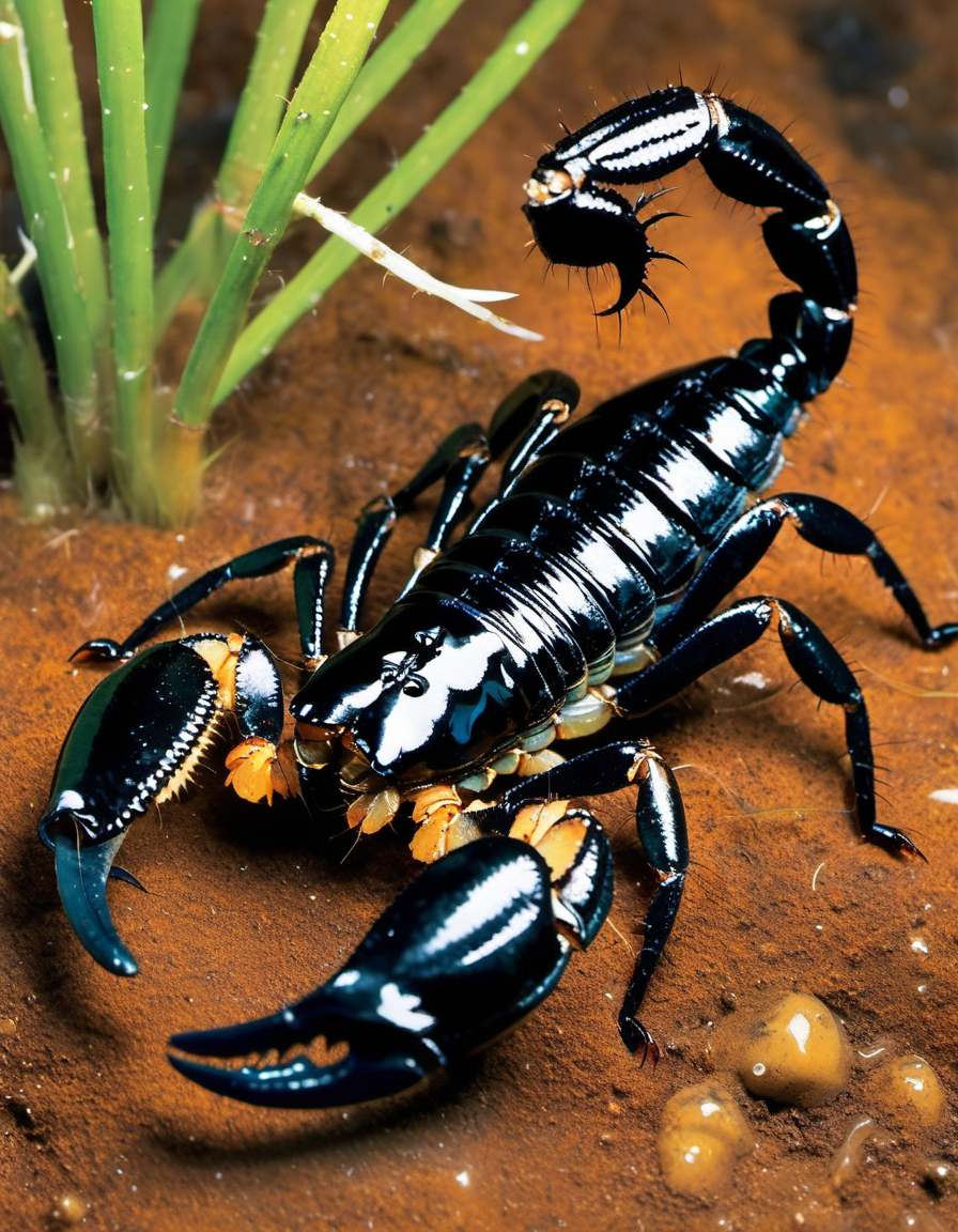 (Realistic:1.5) EdobScorpion, acrylic paint (medium), teeth, monster, grass, crab, underwater, bug, simple background, solo, fangs, painting (medium), <lora:EdobScorpionPhotoReal_XL_v1.0:0.8>