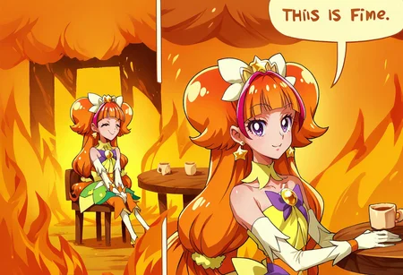 score_9, score_8_up, score_7_up, 2koma, comic, fire, sitting, speech bubble, burning, table, chair, cup, <lora:ThisIsFine_pdxl_Incrs_v1:1>, curetwinkle