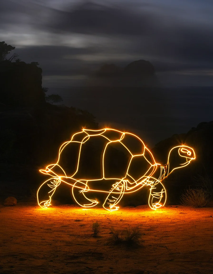 light painting of a giant tortoise