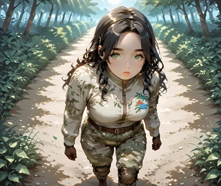 IllusP0s, PonyScores7, source_anime, ah1, IllustriousQual, interesting, exciting, spectacular, wonderful,
BREAK <lora:xl_more_art-full_v1:0.2>, <lora:aesthetic_anime_v1s:0.2>, <lora:EpicF4nta5yXL:0.2>, <lora:detailxl:0.2>, detailxl, <lora:Fant5yP0ny:0.2>, amazing quality, best aesthetic, absurdres, illustration, Volumetric_Lighting, ultra-detailed, very aesthetic, intricate details, best_quality
BREAK ((A woman in a park points at a dying plant, which then blooms instantly, petals unfurling with a luminescent glow as if lit from within)),
BREAK Stable_Yogis_PDXL_Positives, AS-Adult, <lora:Complicated fantasy portrait - XL Pony V2.0:0.2>, bad-hands-5, <lora:HDA_Detailer:0.3>, <lora:natsumi_style:0.5>, <lora:by_usakun-pony:0.4>, by usakun, <lora:Akina_Bbw_Style_-_PonyXL:0.2>, AkinBw, ((Tilted Horizon shot)),
BREAK 1girl, mature female, (curvy), round-chin, caucasian, <lora:ETO_OC_Illustrius:0.5>, eto_oc, skindentation, (plump), thick thighs, wide hips, busty, voluptuous, <lora:venus body PonyXL:0.3>, <lora:shinyskin2:0.2>, glistening skin, HDA_FatGirlXL, large breasts,
BREAK ((<lora:G4MulticamUniform:0.8>, G4MulticamUniform, camouflage, camouflage pants, camouflage shirt, long sleeves, zipper, brown gloves, belt, knee pads, brown footwear, comtac, brown headset, black hairband)),
BREAK (curly hair), long hair, (black hair:1.4), (parted hair:1.7), messy hair, kinky curls, <lora:hairdetailpxl:0.2>, hairdetailpxl,
BREAK (half green and brown eyes), (colorful eyes), (multicolored eyes), (downturned eyes:1.4), <lora:expressive eyes:0.2>, expressive eyes, <lora:eyedetailpxl:0.2>, eyedetailpxl, <lora:Eyes_High_Definition:0.2>, EyesHD, (round face:1.2), (thick eyebrows:1.3), (plump face), <lora:Round_face:0.2>, lips,
BREAK ((pensive expression)), <lora:Expressive_H:0.2>, Expressiveh, <lora:Emotional_Anime_Expressions_PonyXL_Concept:0.2>, emotional, <lora:Best_Facial_Expression_LoRA_PONY:0.2>, looking at viewer, <lora:Detailed expressive EXEV style -XL Pony V1.0:0.2>, FaceDetail,
BREAK (((Bright summer midday in Cousin Island's bird sanctuary, showcasing vibrant tropical vegetation and colorful bird species amidst lush greenery, Sunlight illuminates the rich colors, creating a lively yet peaceful scene in this avian paradise))), <lora:Background Detailer - SDXL:0.8>, 4k, 8k, Ultra HD, Masterpiece, Best quality, Detailed background, <lora:Add_more_details_V2_XLpony:0.4> full_details,