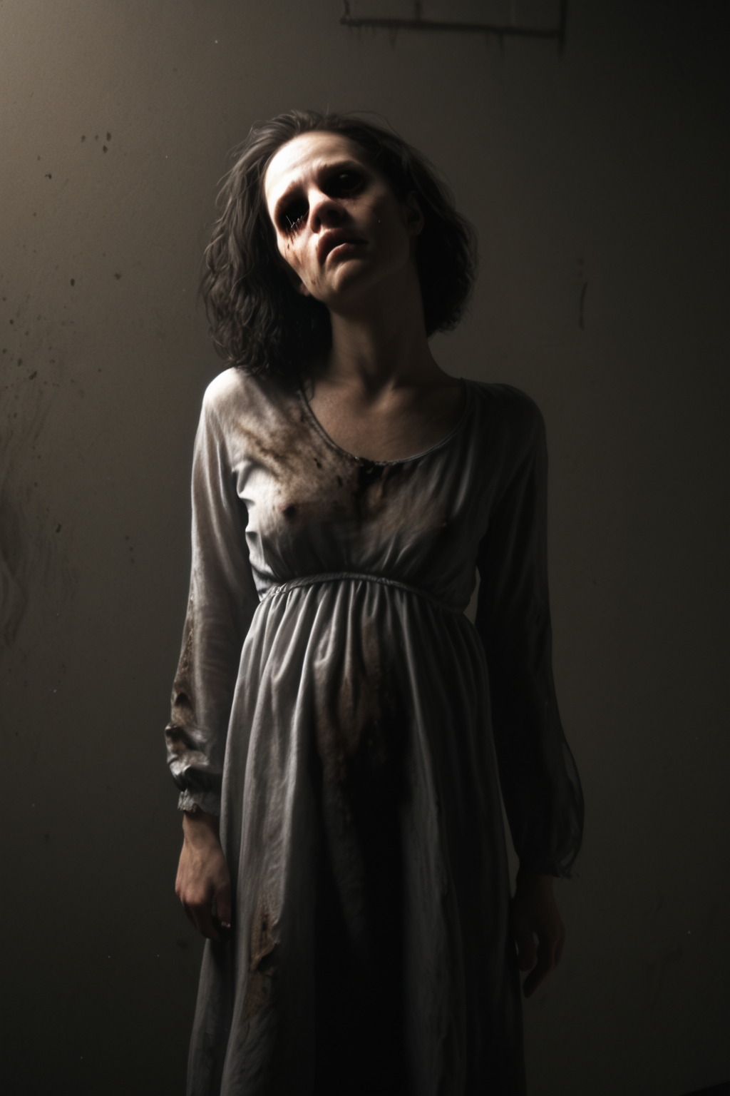 score_9, score_8_up, score_7_up, BREAK .
1girl.
first-person POV, handheld camera recording, extreme close-up, portrait orientation, ghostly apparition, pale spectral woman, long dark hair covering face, tattered white dress, translucent skin, hollow eyes, mouth agape in silent scream, distorted features, glitching effect, VHS artifacts, static interference, motion blur, out of focus elements, flickering lights, dark corridor background, peeling wallpaper, mold-covered walls, fog tendrils, floating hair defying gravity, time-lapse decay, ectoplasmic residue, paranormal activity, EVP visualized, infrared camera effect, night vision green tint, lens flare, chromatic aberration, film grain, unsettling asymmetry, hyper-realistic textures, 8k resolution, photorealistic, high contrast, low key lighting, volumetric fog, ray tracing, digital noise, datamoshing effect, reality bending, psychological horror, Silent Hill inspired, existential dread.
 <lora:P.T_SILENT_HILLS:1>silenthillspt style.