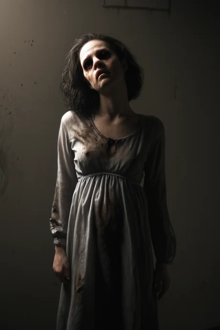 score_9, score_8_up, score_7_up, BREAK .
1girl.
first-person POV, handheld camera recording, extreme close-up, portrait orientation, ghostly apparition, pale spectral woman, long dark hair covering face, tattered white dress, translucent skin, hollow eyes, mouth agape in silent scream, distorted features, glitching effect, VHS artifacts, static interference, motion blur, out of focus elements, flickering lights, dark corridor background, peeling wallpaper, mold-covered walls, fog tendrils, floating hair defying gravity, time-lapse decay, ectoplasmic residue, paranormal activity, EVP visualized, infrared camera effect, night vision green tint, lens flare, chromatic aberration, film grain, unsettling asymmetry, hyper-realistic textures, 8k resolution, photorealistic, high contrast, low key lighting, volumetric fog, ray tracing, digital noise, datamoshing effect, reality bending, psychological horror, Silent Hill inspired, existential dread.
 <lora:P.T_SILENT_HILLS:1>silenthillspt style.