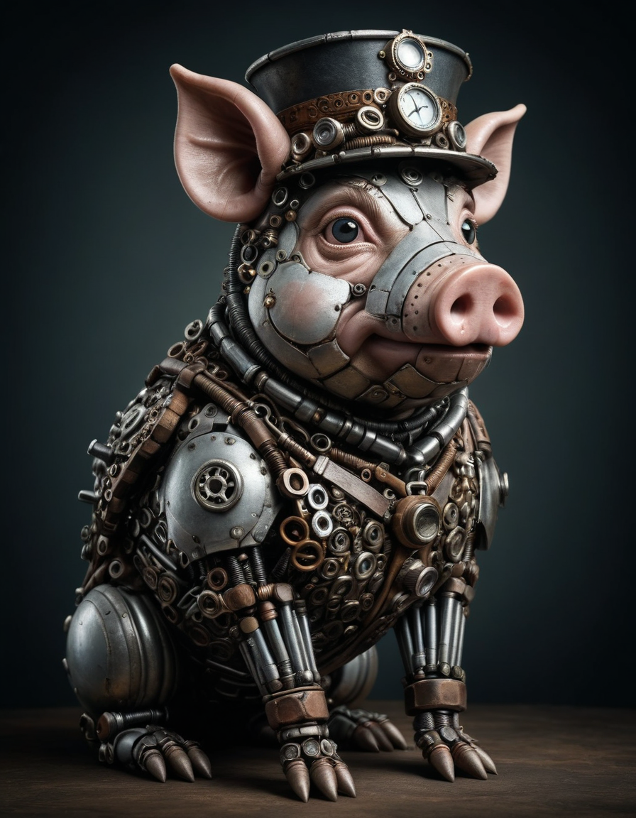 photograph, Orton effect, moody lighting, the Paramedic Pig of Longing, it is dressed in ral-ntsnbltz, its ral-ntsnbltz is inspired by the The Boys series and Steampunk, <lora:ral-ntsnbltz:0.7>, stunning, magical, best, flowing, beautiful detailed, excellent composition, cool colors, creative